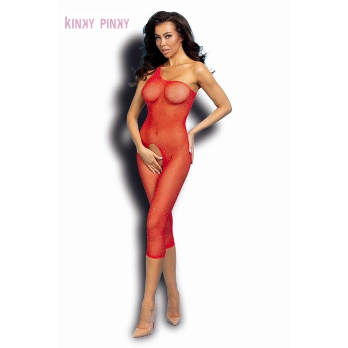 אוברול רשת אדום | Crotchless Red Bodystocking
